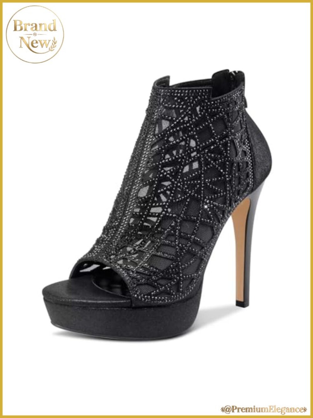 Women Crystal Stiletto Platform Sandals Peep-Toe High Heels 5.1 Inch